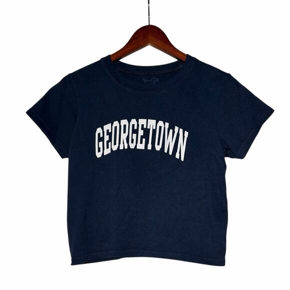 John Galt/Brandy Melville Georgetown T-Shirt Blue OS Cropped SS Coastal Cowgirl - Picture 1 of 4